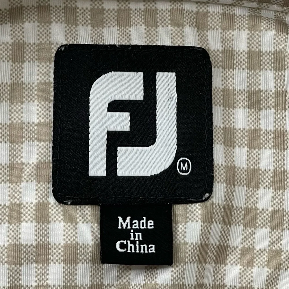 Footjoy Polo Mens Medium Gingham Print Performance Stretch Golf Shirt Neutral - Picture 7 of 8